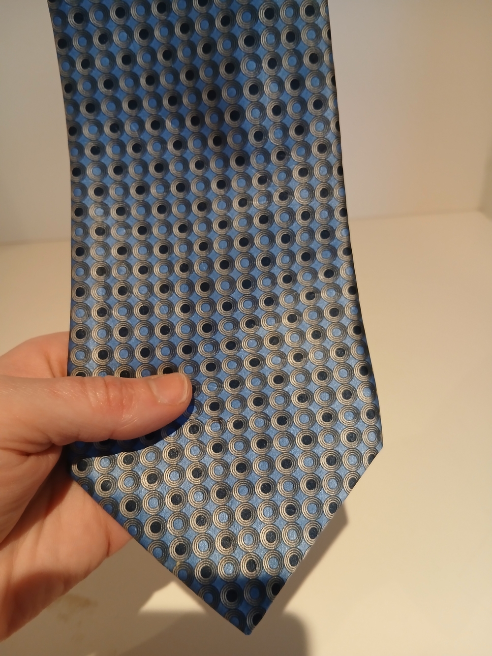 Lanvin Blue Tie with Black and Silver Ring Motif
